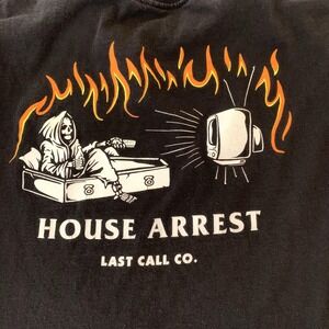 Last Call Co Shirt Mens Large Black House Arrest Grim Reaper Flames Tee T-Shirt